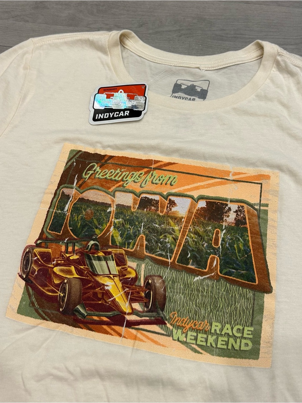 NWT IndyCar Race Weekend 2025 Greetings From Iowa Graphic Tee Women’s M Cream
